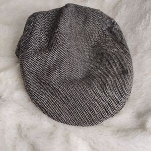 Vintage Gray Herringbone Newsboy Cap